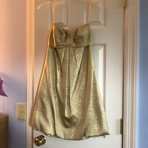 Gold short strapless cocktail dress